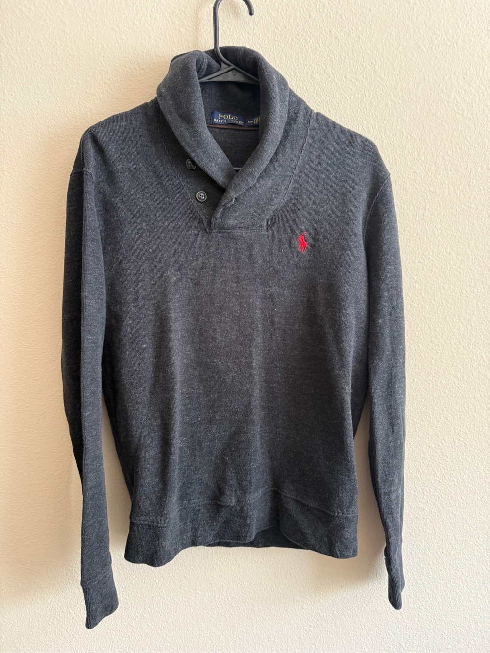 Ralph Lauren Men’s Charcoal Shawl Turtleneck Sweater with Red Pony